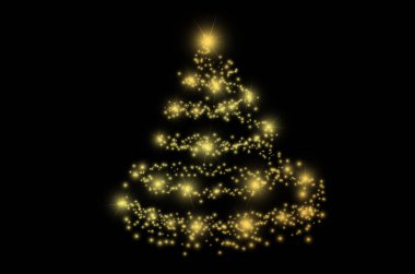 Altın Noel Parıltısı Ağacı. Işıldayan Şenlik Ağacı. Parlak Altın Tatil. Parlak Noel Işığı. Parlayan Noel Büyüsü. Siyah Arkaplanda Altın Parıltı Noeli
