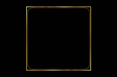 Golden Frame Bokeh Meydanı. Şatafatlı Tasarımlar için Siyah Arkaplanda Altın Parıltı Çerçevesi. Metin veya Davetler için Siyah Alanı olan şık Altın Parıltı Kenarlığı