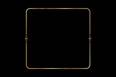 Golden Frame Bokeh Meydanı. Şatafatlı Tasarımlar için Siyah Arkaplanda Altın Parıltı Çerçevesi. Metin veya Davetler için Siyah Alanı olan şık Altın Parıltı Kenarlığı