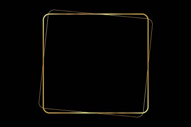 Golden Frame Bokeh Meydanı. Şatafatlı Tasarımlar için Siyah Arkaplanda Altın Parıltı Çerçevesi. Metin veya Davetler için Siyah Alanı olan şık Altın Parıltı Kenarlığı