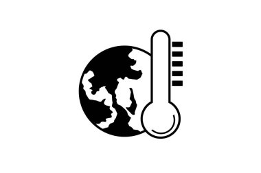 Küresel Isınma Simgesi. Küresel ısınma siluet vektör simgesi beyaz arkaplanda izole edildi. Web, mobil uygulamalar ve ui tasarımı için termometre simgesine sahip dünya.