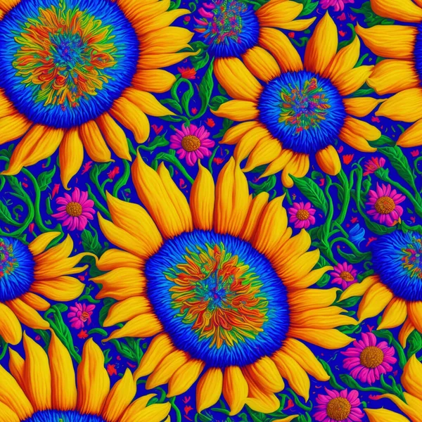 Психоделічні Імпасто Квіткові Олійні Картини Безшовні Квіткові Візерунки Фону Настінного — стокове фото