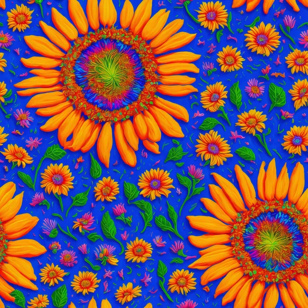 Психоделічні Імпасто Квіткові Олійні Картини Безшовні Квіткові Візерунки Фону Настінного — стокове фото