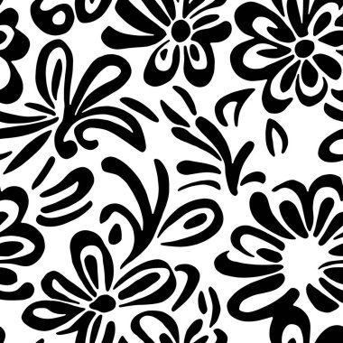 Kusursuz Vektör Çiçekleri, Siyah ve Beyaz Çiçek Örnekleri. Vektör illüstrasyonu