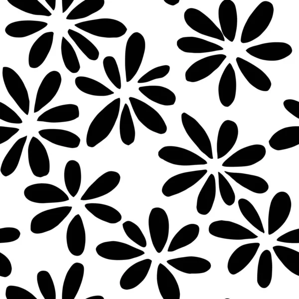 Flores Vectoriales Sin Costura Patrón Floral Blanco Negro Ilustración Vectorial — Archivo Imágenes Vectoriales