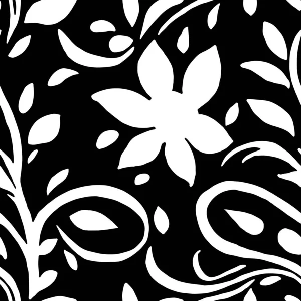 Бесшовные Векторные Цветы Черно Белый Цветочный Узор Векторная Иллюстрация — стоковый вектор