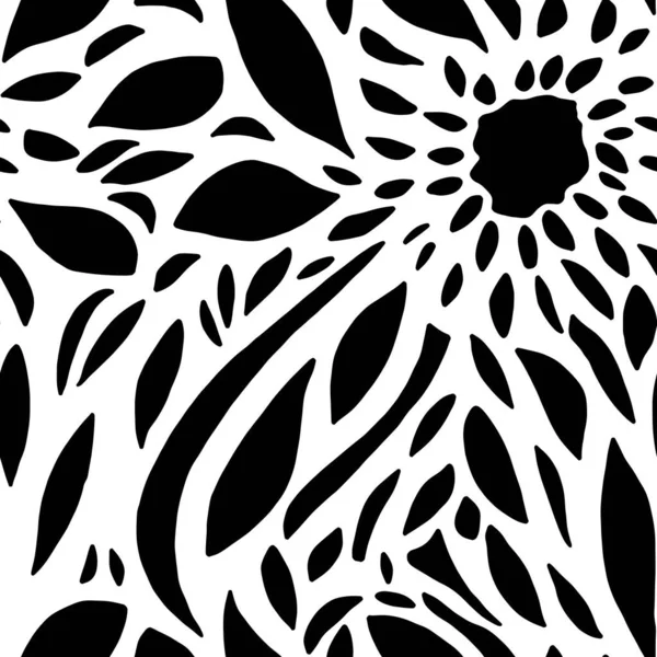 Flores Vetoriais Sem Costura Padrão Floral Preto Branco Ilustração Vetorial — Vetor de Stock