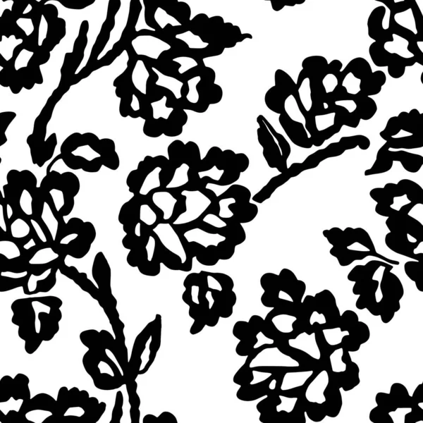 Flores Vectoriales Sin Costura Patrón Floral Blanco Negro Ilustración Vectorial — Vector de stock