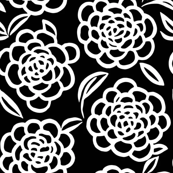 Бесшовные Векторные Цветы Черно Белый Цветочный Узор Векторная Иллюстрация — стоковый вектор