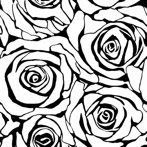 Flores Vectoriales Sin Costura Patrón Floral Blanco Negro Ilustración Vectorial — Archivo Imágenes Vectoriales