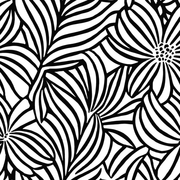 无缝隙的矢量花 黑色和白色花纹 矢量说明 — 图库矢量图片