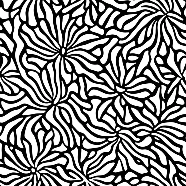 Nahtlose Vektorblumen Schwarz Weißes Blumenmuster Vektorillustration — Stockvektor