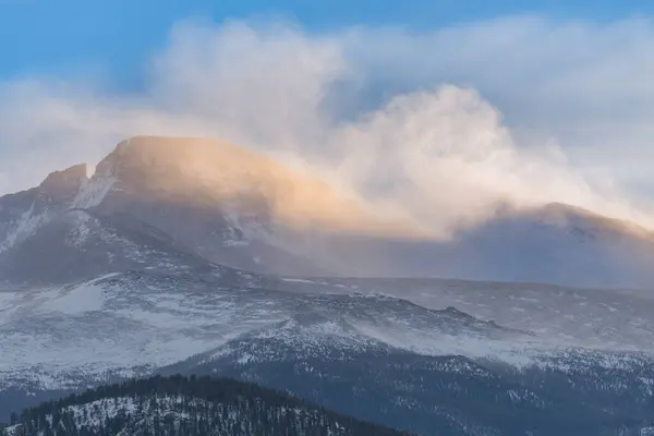 Winterlandschaft Bei Sonnenuntergang Der Gipfel Der Front Range Rocky Mountain Stockbild
