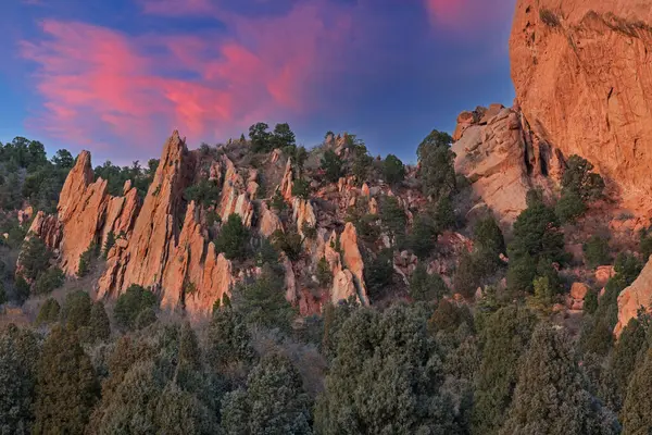 Landschaft Bei Sonnenuntergang Garten Der Götter Rocky Mountains Colorado Usa Stockfoto