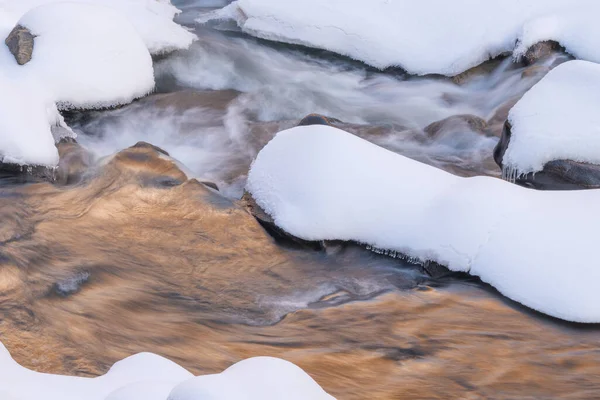 Winter Landscape Boulder Creek Captured Motion Blur Framed Ice Snow — Stock Photo, Image