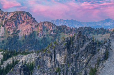Şelale Dağı 'nın dışındaki Şelale Dağları' nın doğuşunda manzara. Ranier Ulusal Parkı, Washington, ABD