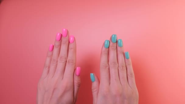 Close Womans Hands Colorful Nails Performing Brain Stimulating Hand Exercise — Stock Video