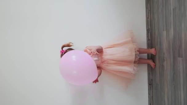 Adorable Two Years Old Birthday Girl Dress Deflating Balloon Home — Stock video