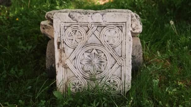 Ottoman Empire Tomb Stone Floral Ornaments Turkish Cultural Heritage Sandikli — Stock Video