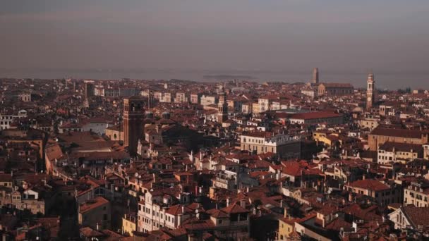 High Angle View Venice Telhados Cidade Velha Mar Marks Campanile — Vídeo de Stock