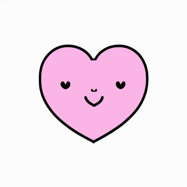 Yüz karikatürü simgesi olan kalp, vektör illüstrasyonu