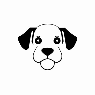 Şirin köpek ikonu, evcil hayvan sembolü, siyah beyaz.