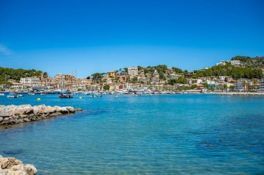 Port Soller, Mayorka deniz ve gemi limanı, açık gökyüzü, yatay görüntü, Mallorca