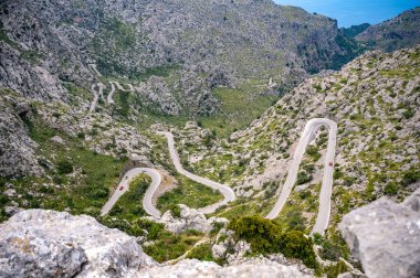 Serpentine Yolu Mayorka, Sa Calobra yönünde, hava manzaralı, Mallorca