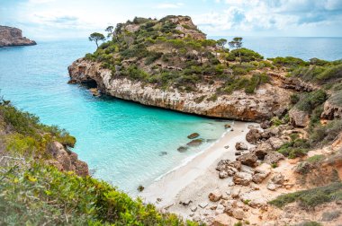 Calo des Moro Beach Mayorka, İspanya, gündüz vakti hiç insan yok, geniş açılı çekim, Mallorca