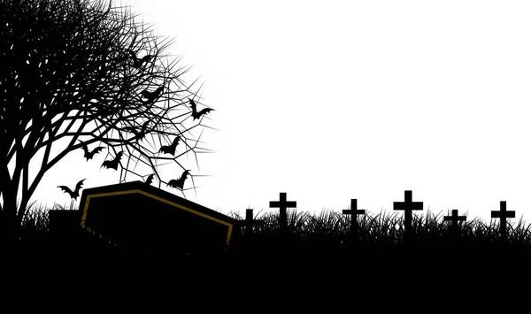 Many Bats Flying Black Coffin Graveyard Haunted Cemetery Halloween — Stock Photo, Image