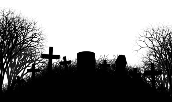 Silhouette Graveyard Hill Isolated White Halloween — Stock Photo, Image
