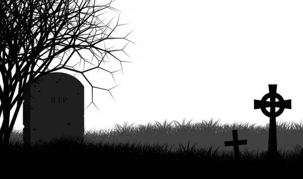 Дизайн Силуэта Надгробия Кладбище Двумя Крестами Христа Земле Украшения Хэллоуин — стоковое фото