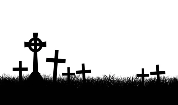 Mezar Taşı Mezar Haçları Cadılar Bayramı Için Siluet Tasarımlı Mezarlıkta — Stok fotoğraf