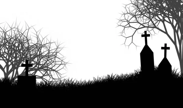 Vecchie Lapidi Sul Cimitero Infestato Design Della Silhouette Halloween — Foto Stock