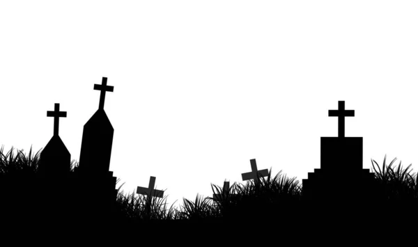 Cadılar Bayramının Karanlığında Çim Tarlasında Mezarlığın Siluet Tasarımı — Stok fotoğraf