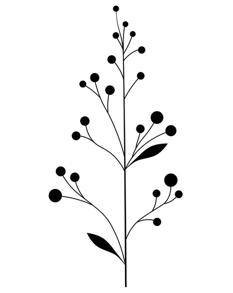 Branch of silhouette floral with leaves and blossoms. Vector illustration botanical element.