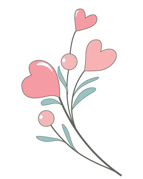 Branch fo Valentine love flowers vintage design on white background.