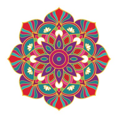 Dekorasyon için renkli vintage mandala grafik element tasarımı. Vektör illüstrasyonu.