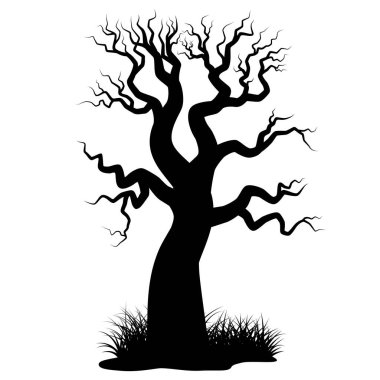 Yerdeki ürkünç ağaç. Beyaz arkaplanda siluet grafik element tasarımı.