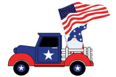 Cüce adam Anma Günü 'nde kamyonda Amerikan bayrağı taşıyor.. 