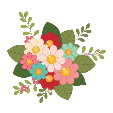 Beyaz arkaplanda yabani çiçek demeti grafik tasarımı.