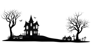 Siluet Cadılar Bayramı teması Tepede perili bir ev. 