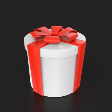 Siyah arkaplanda kırmızı kurdeleli hediye kutusu