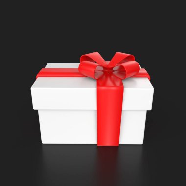 Siyah arka planda kırmızı fiyonklu hediye kutusu