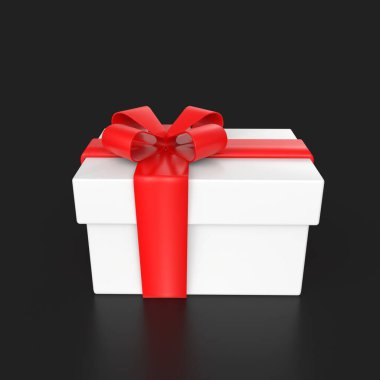 gift box with red bow on black background. 3d rendering