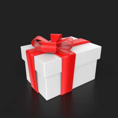 Siyah arkaplanda kırmızı kurdeleli hediye kutusu