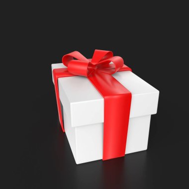 Siyah arkaplanda kırmızı kurdeleli hediye kutusu