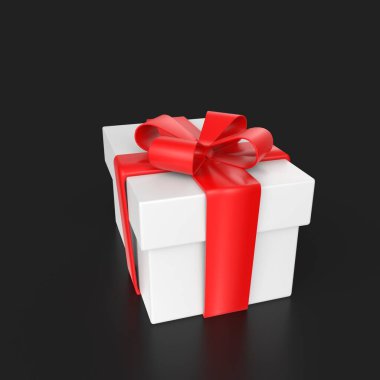 Siyah arka planda kırmızı fiyonklu hediye kutusu