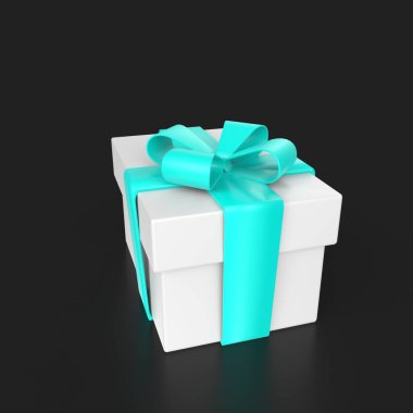 gift box with green bow on a black background. 3d rendering