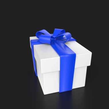 Beyaz arka plan üzerinde izole yay ile mavi hediye kutusu